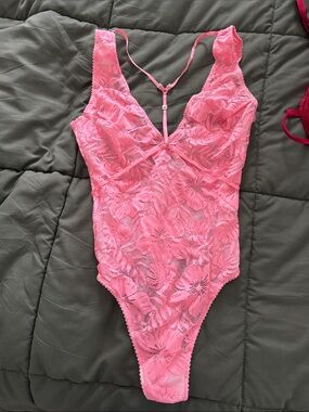 Victoria's Secret Coral Pink Lace Teddy Bodysuit